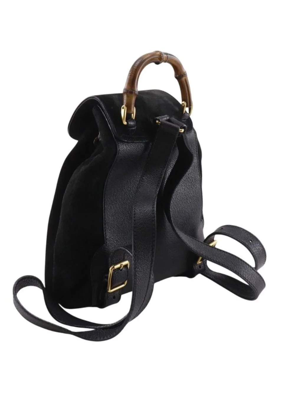 Gucci Bamboo Vintage Suede Black Backpack - Picture 3 of 10